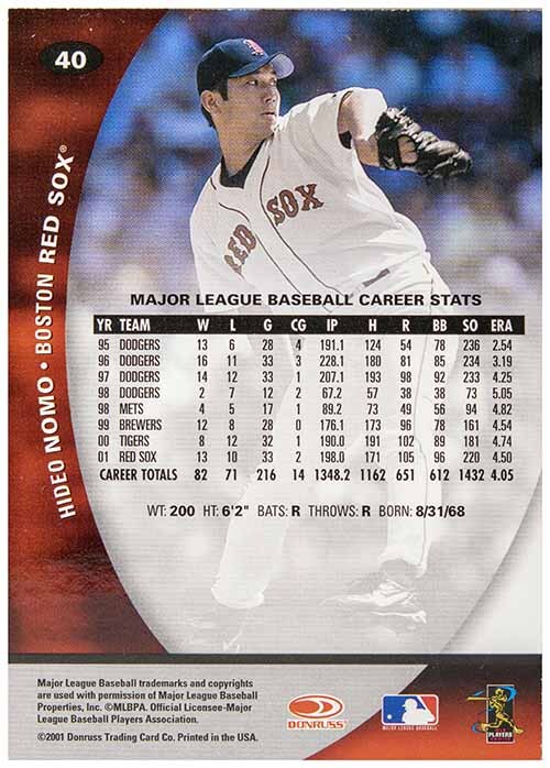 即決! 2001 野茂英雄 MLB Donruss Class of 2001 カード #40の画像2