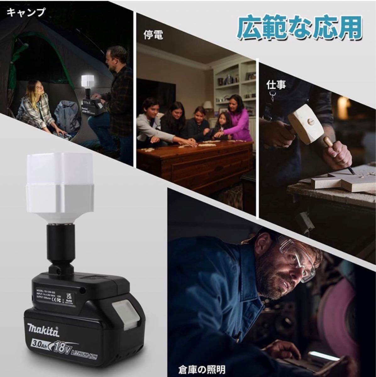 LED ランタン 投光器 作業灯14.4/18Vバッテリー対応12W 1200LM 匿名発送　《1個価格》