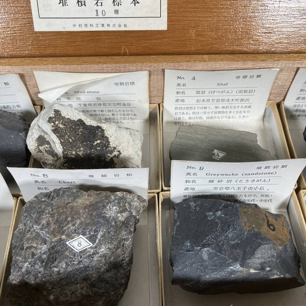 B3-411 岩石標本 堆積岩 火成岩 標本 中村理科工業 昭和 割れあり 教材 資料 木箱入り 中古品の画像3
