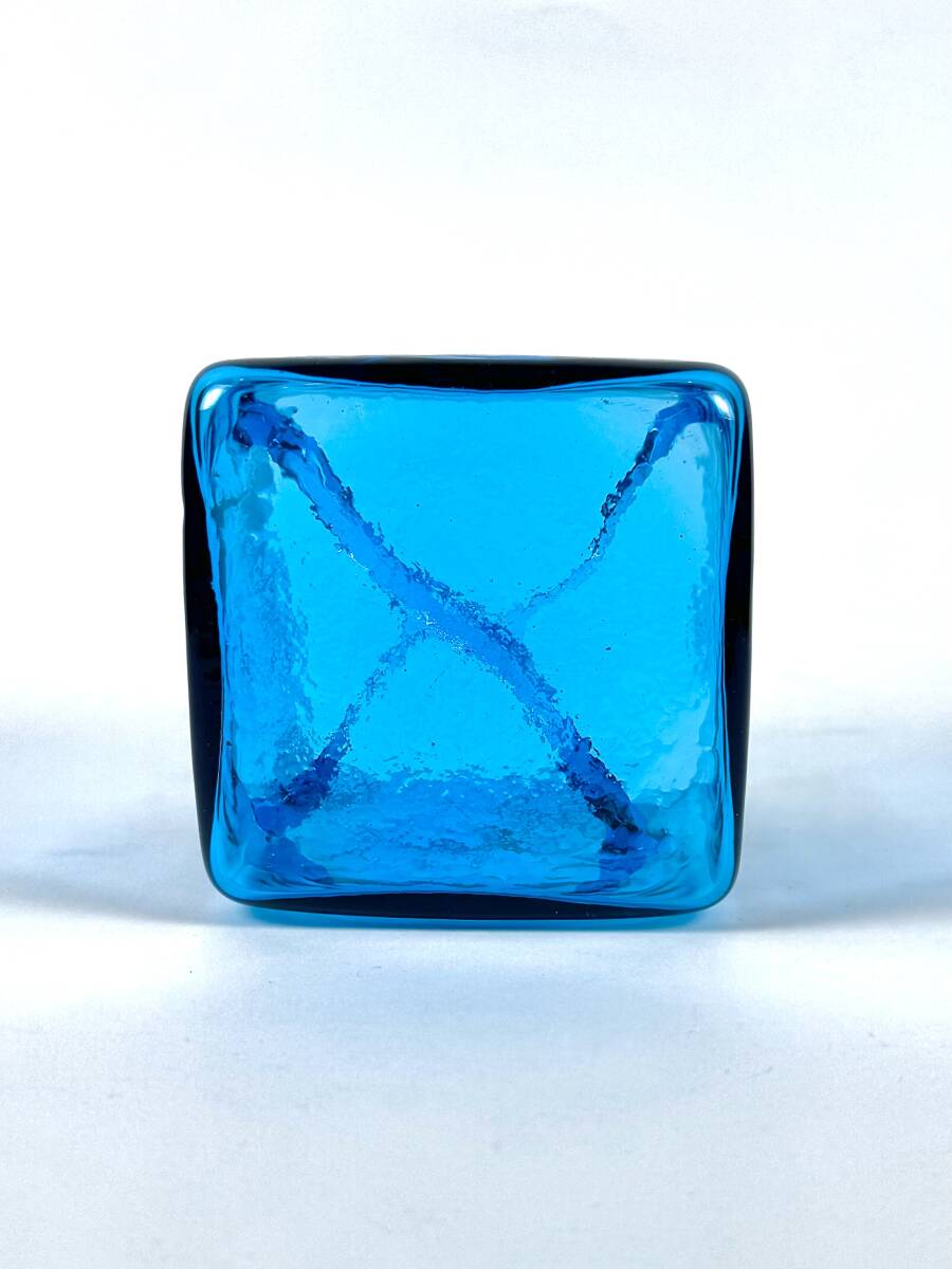  прекрасный товар * не использовался * стеклянный цветок основа ocean blue квадратное синий ваза для цветов ваза украшение произведение искусства интерьер 