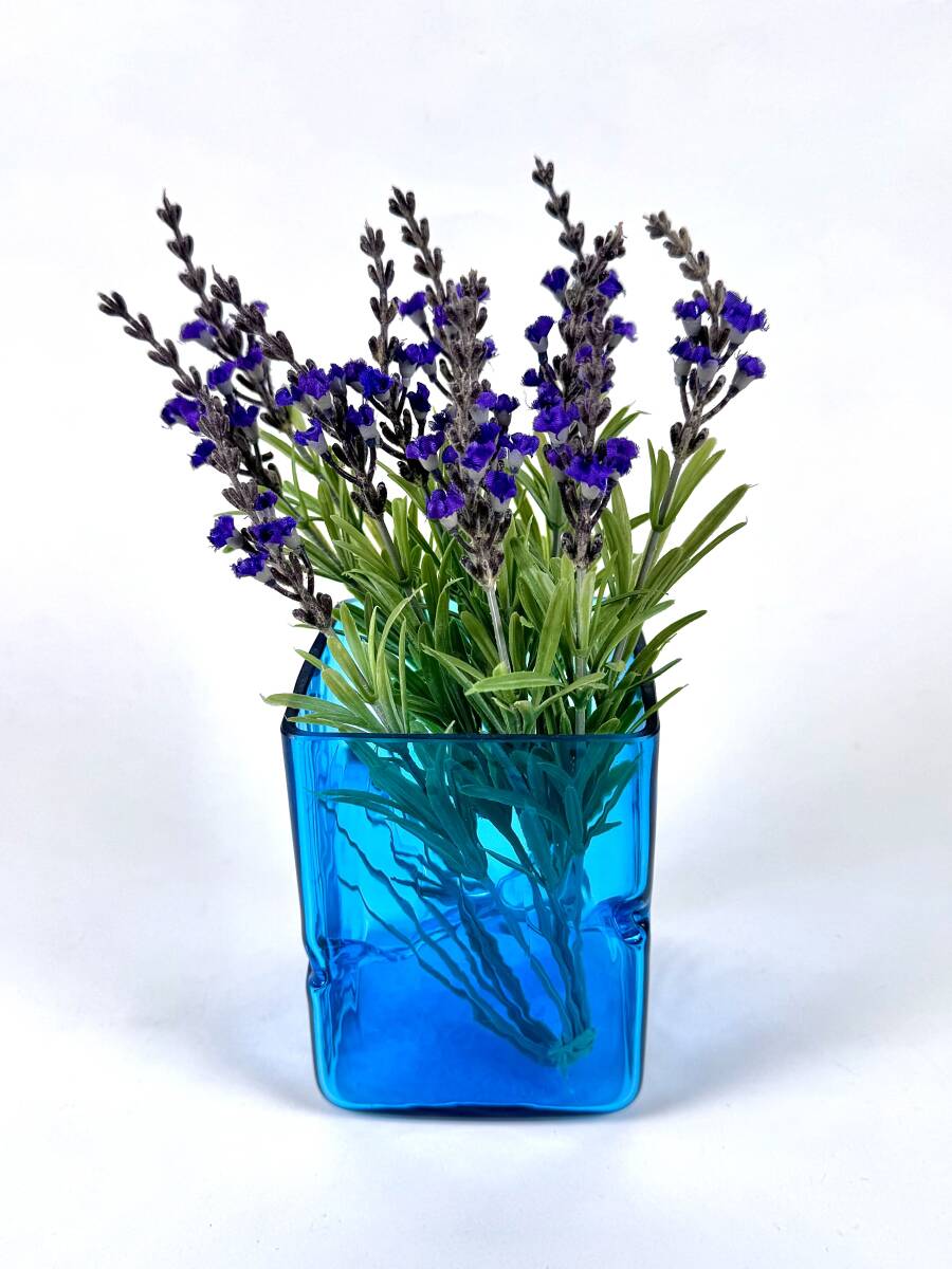  прекрасный товар * не использовался * стеклянный цветок основа ocean blue квадратное синий ваза для цветов ваза украшение произведение искусства интерьер 