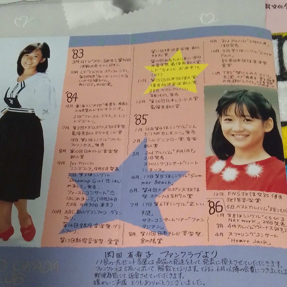 岡田有希子ファンクラブ最後の会報 プラス 86年5月5日の未使用 岡田有希子ファンクラブ最後の会報 プラス 86年5月5日の未使用