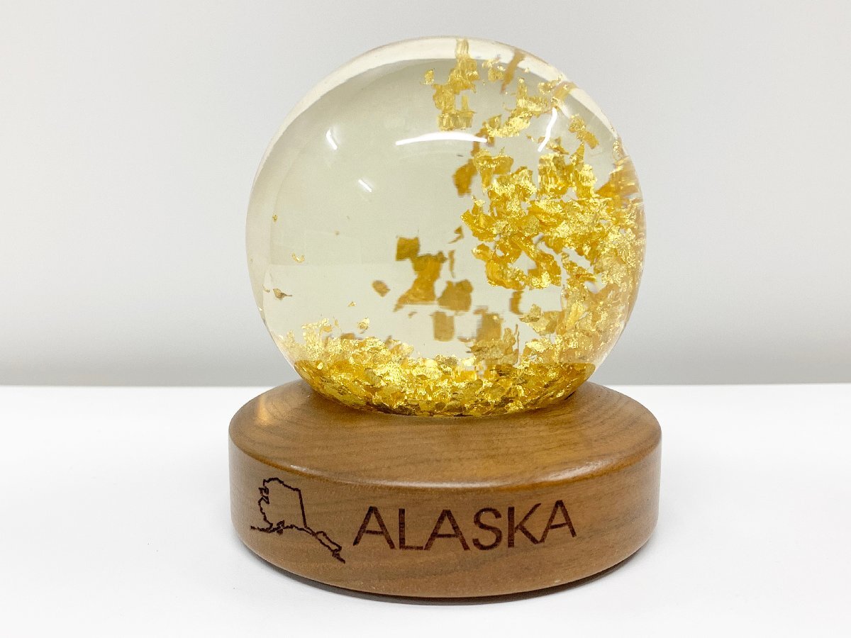 24K GOLD золотой . ввод Crystal Ball "снежный шар" Golden Rain хлопья настольный мелкие вещи произведение искусства Аляска 