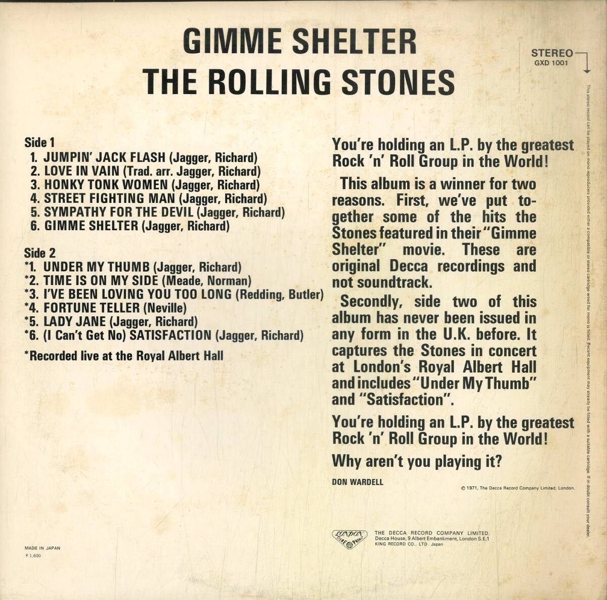 A00575919/LP/ローリング・ストーンズ「Gimme Shelter (1978年・GXD-1001)」_画像2