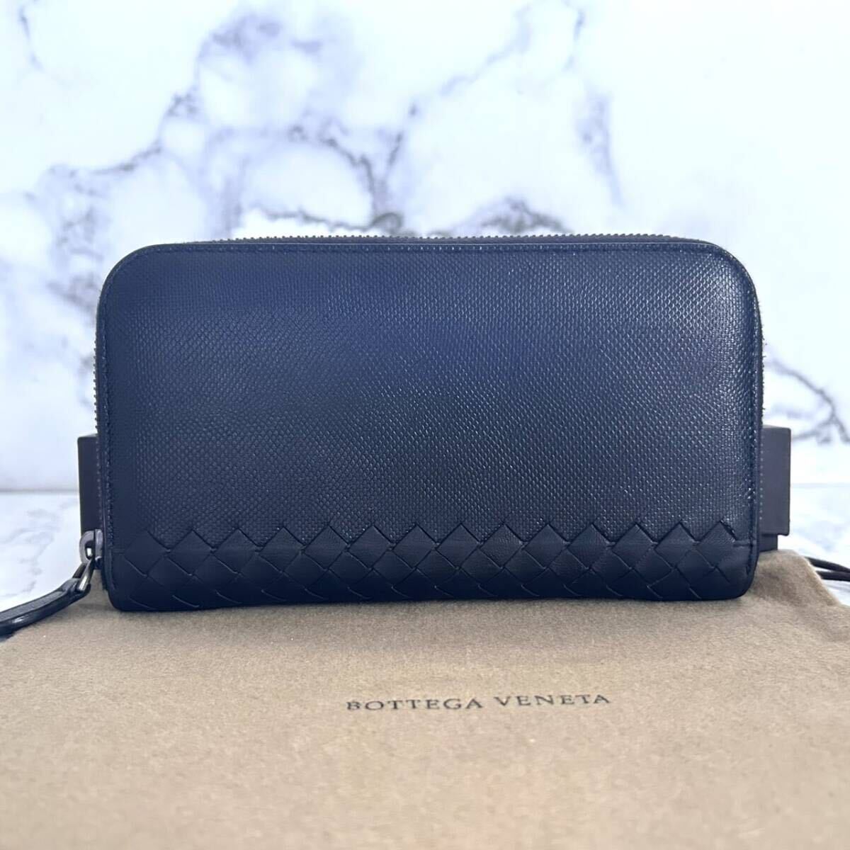 ★【極美品！希少！】 BOTTEGA VENETA ボッテガヴェネタ イントレチャート 長財布 ラウンドファスナー　ブラック　下あみ　定価7.8万 121_画像2