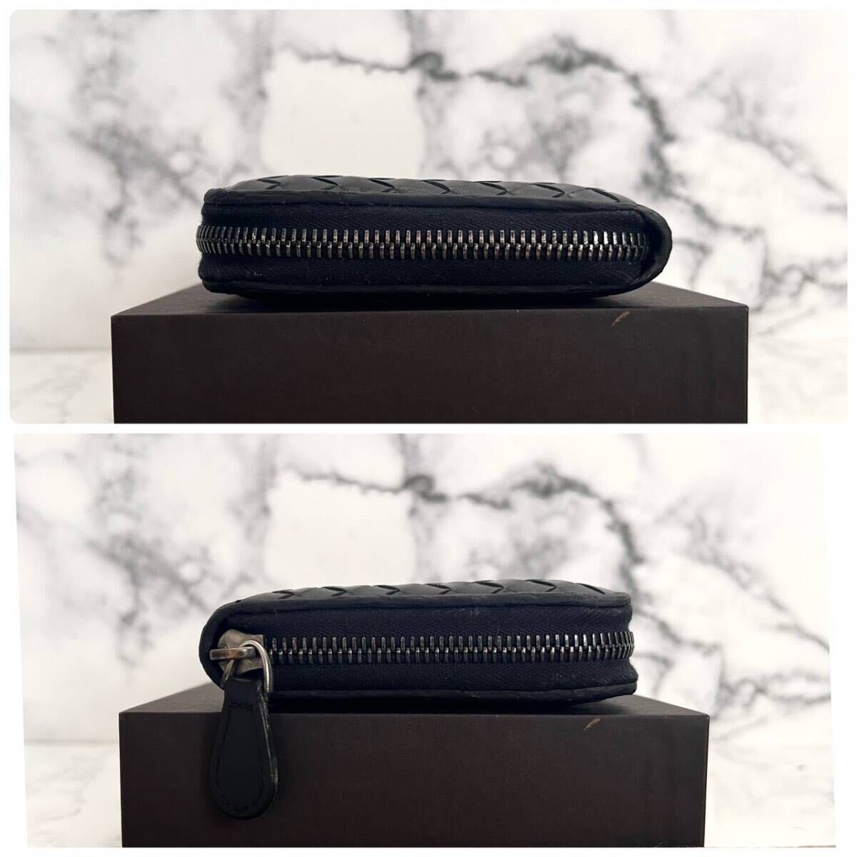 ★【極美品！希少！】 BOTTEGA VENETA ボッテガヴェネタ イントレチャート 長財布 ラウンドファスナー ブラック 定価7.8万 106の画像5