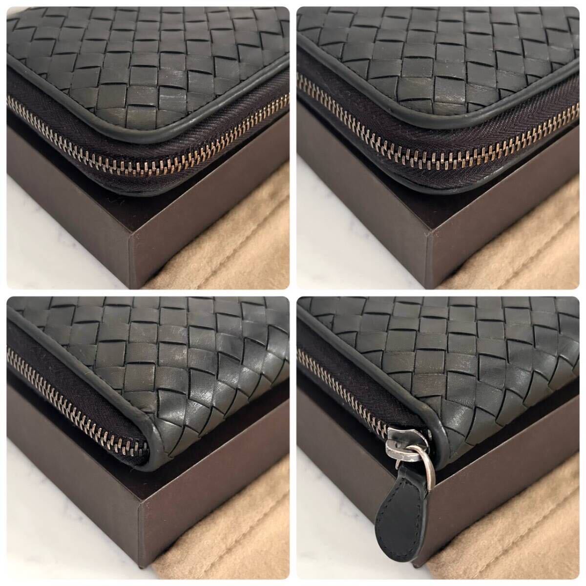 ★【極美品！希少！】 BOTTEGA VENETA ボッテガヴェネタ イントレチャート 長財布 ラウンドファスナー　ブラック　定価7.8万 111_画像6