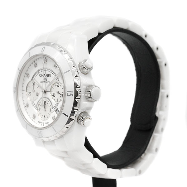  Chanel CHANEL J12 chronograph H2009 white face 9P diamond SS/ white ceramic men's wristwatch self-winding watch 