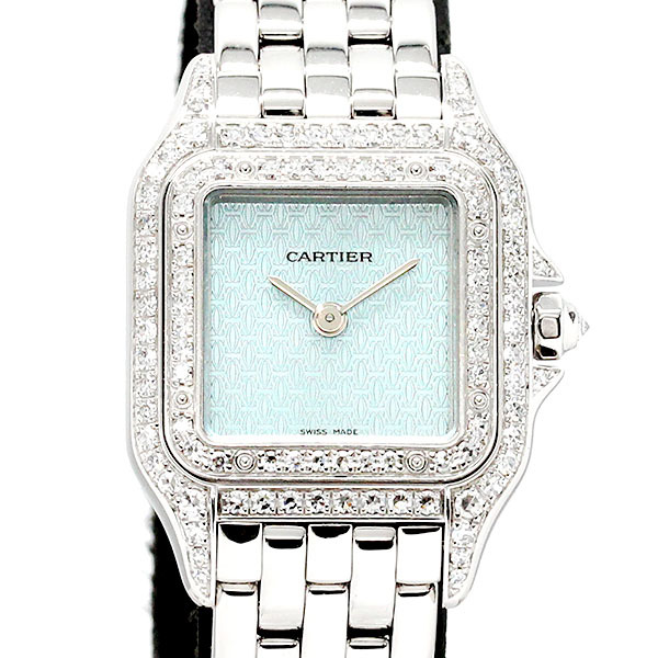  Cartier Cartier хлеб tail SM K18WG 2 -слойный оригинальный бриллиантовая оправа 2C Logo голубой циферблат женские наручные часы кварц 68.6g