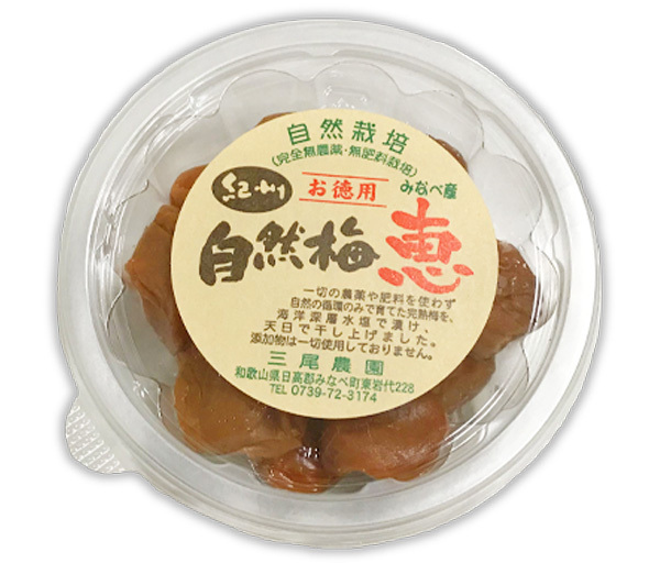 .. nature plum [.] economical (200g)* less fertilizer * less pesticide. ultimate nature cultivation agriculture law * no addition * less coloring * old . from exist Wakayama. super superior article kind! large grain . meat . tightly 
