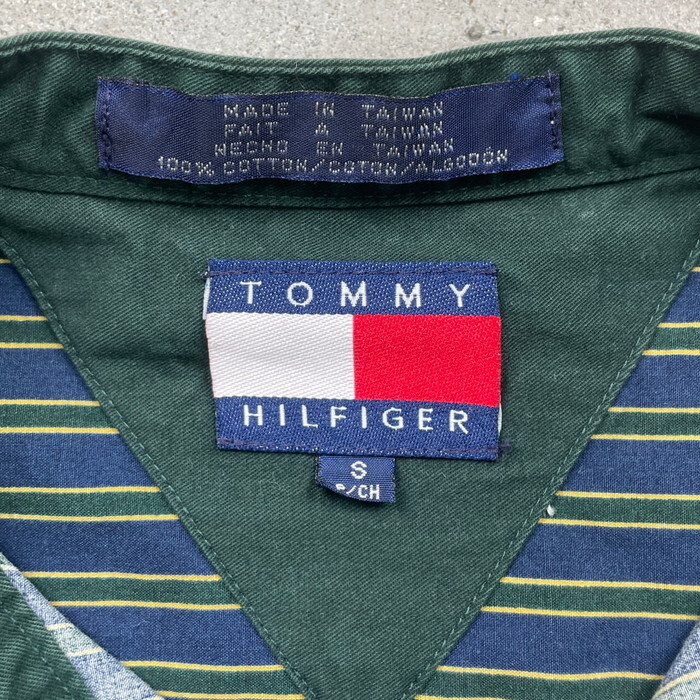 80～90年代 TOMMY HILFIGER トミーヒルフィガー スタンドカラー ストライプシャツ メンズXL相当_画像6