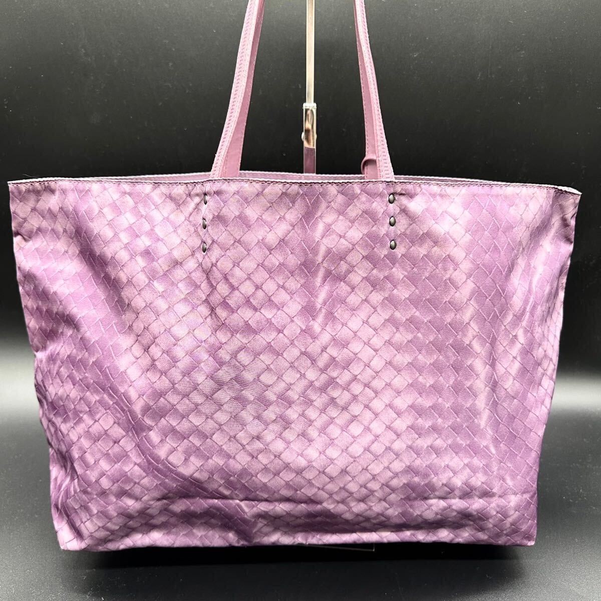 美品●BOTTEGA VENETA ボッテガヴェネタ メンズ イントレッチオリュージョン トートバッグ ビジネスバッグ 肩掛け A4 大容量 パープル 紫_画像3