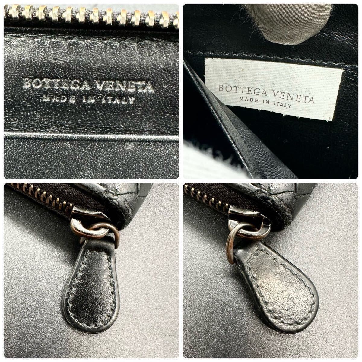 極美品●BOTTEGA VENETA ボッテガヴェネタ イントレチャート ラウンドファスナー ブラック 黒 長財布 レザー メンズ 本革 ビジネス ジップの画像9