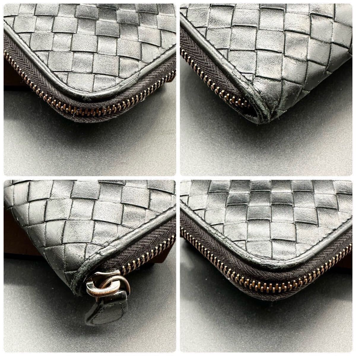 極美品●BOTTEGA VENETA ボッテガヴェネタ イントレチャート ラウンドファスナー ブラック 黒 長財布 レザー メンズ 本革 ビジネス ジップの画像8