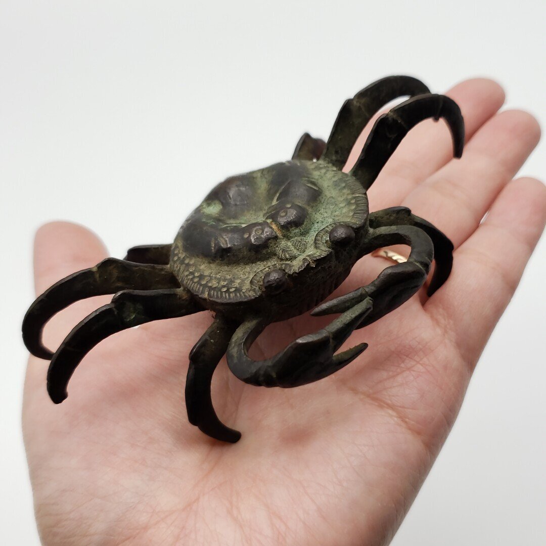 銅製 かに 幅11cm 118g 蟹 カニ 縁起物 幸運を招く 甲殻類 金属工芸 伝統工芸 銅器 置物 飾り物 和風インテリア 飾り棚 【プラスt3544】_画像9