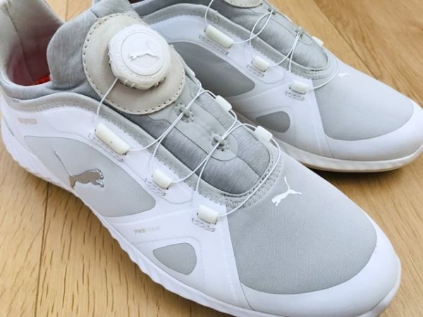 [ хорошая вещь ]PUMA*IGNITE* вязаный земля dial тип туфли для гольфа * незначительный серый × белый *25.5