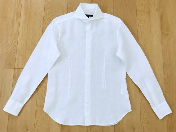 [ beautiful goods ] design Works *linen ground Hori zon color shirt * white *44
