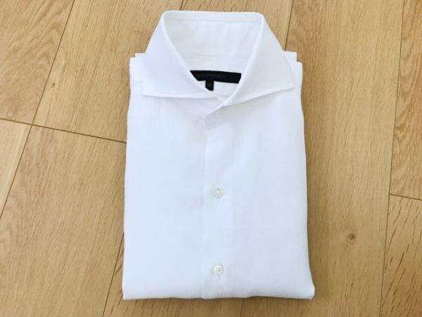 [ beautiful goods ] design Works *linen ground Hori zon color shirt * white *44