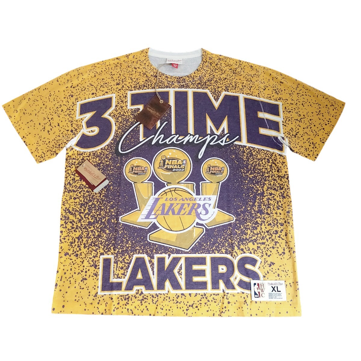 訳あり 未使用品 mitchell&ness ミッチェルアンドネス XＬ 半袖Tシャツ Tシャツ 総柄 レイカーズ Lakers NBA の画像1