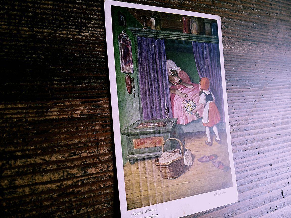O. Kubel (17)◆N12 赤ずきんちゃん 子供 少女 オオカミ イラスト アンティークポストカード ビンテージ 外国絵葉書 ドイツ_画像7