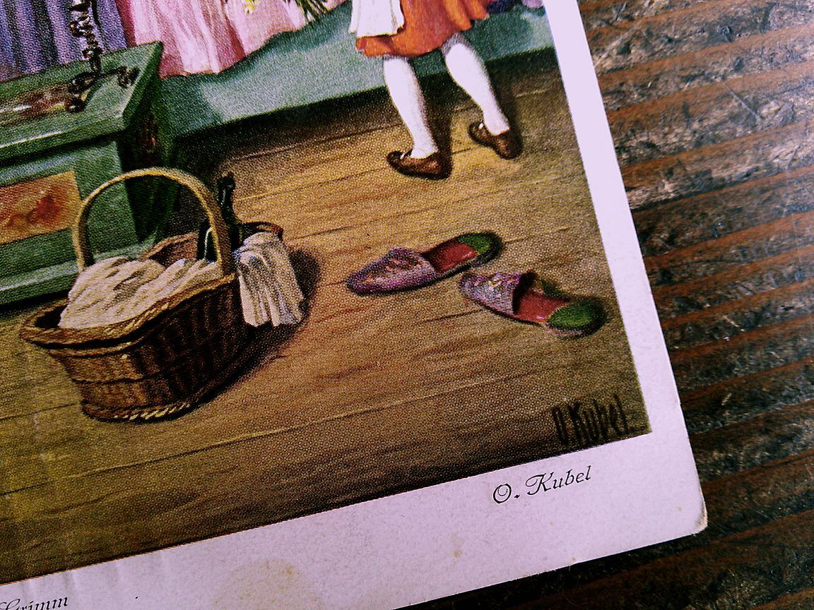 O. Kubel (17)◆N12 赤ずきんちゃん 子供 少女 オオカミ イラスト アンティークポストカード ビンテージ 外国絵葉書 ドイツ_画像4
