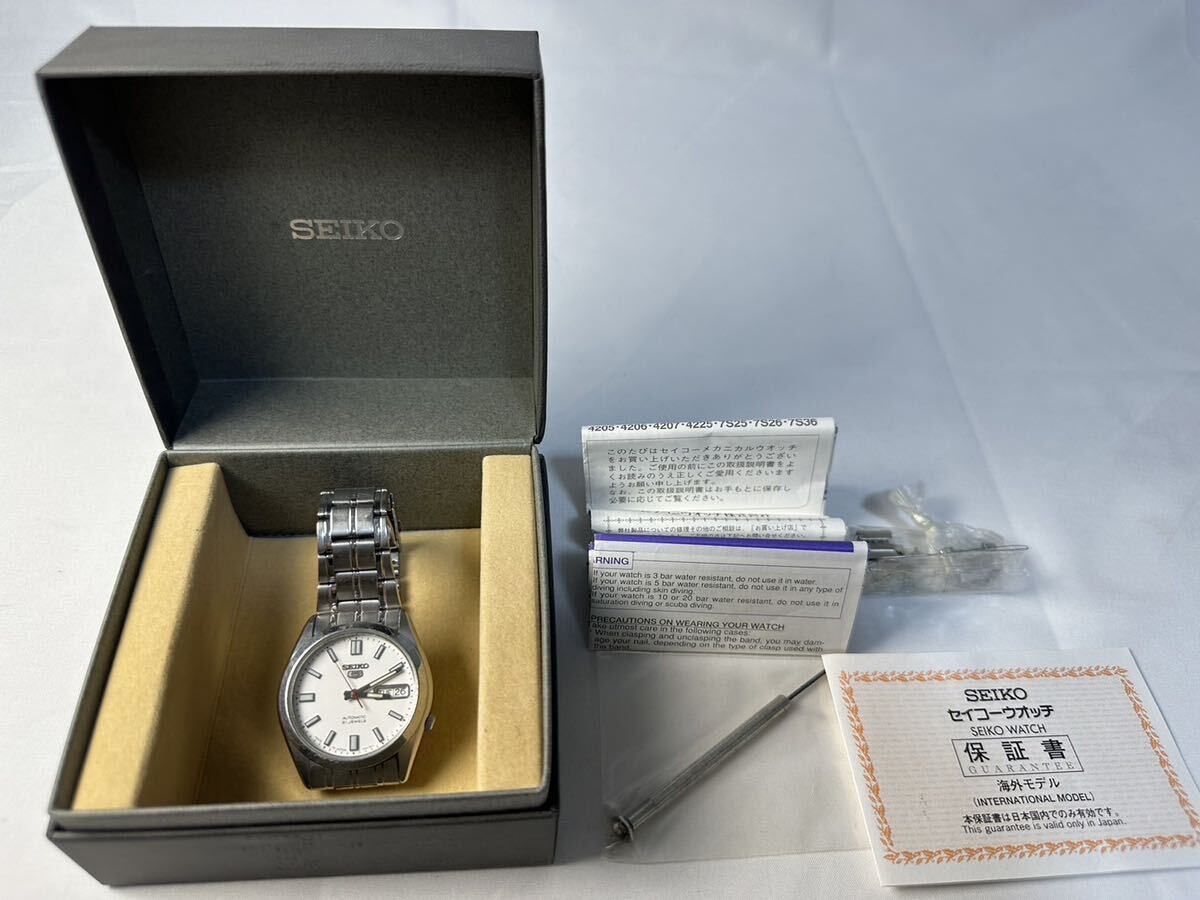 SEIKO◆自動巻腕時計/アナログ/ステンレス/WHT/SLV 稼働品 腕時計 自動巻き 7S26-03B0 箱あり 箱付き セイコーウォッチの画像1