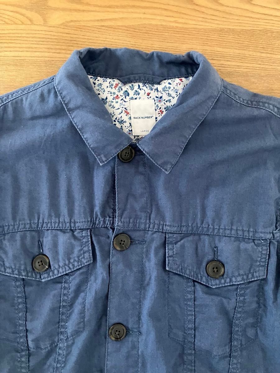 BACK NUMBER バックナンバー　シャツジャケット　サイズL  麻綿混　麻55綿45 衿もと・袖口小花柄 ジャケット