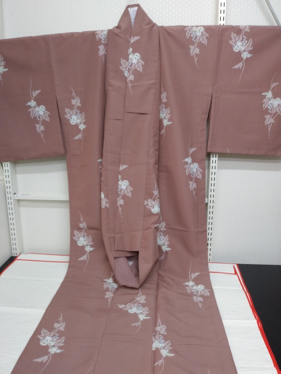 YA5230 和装 単衣着物 洗える着物 小紋 化繊 身丈約163㎝/裄約66㎝ リメイク素材 お稽古の画像1