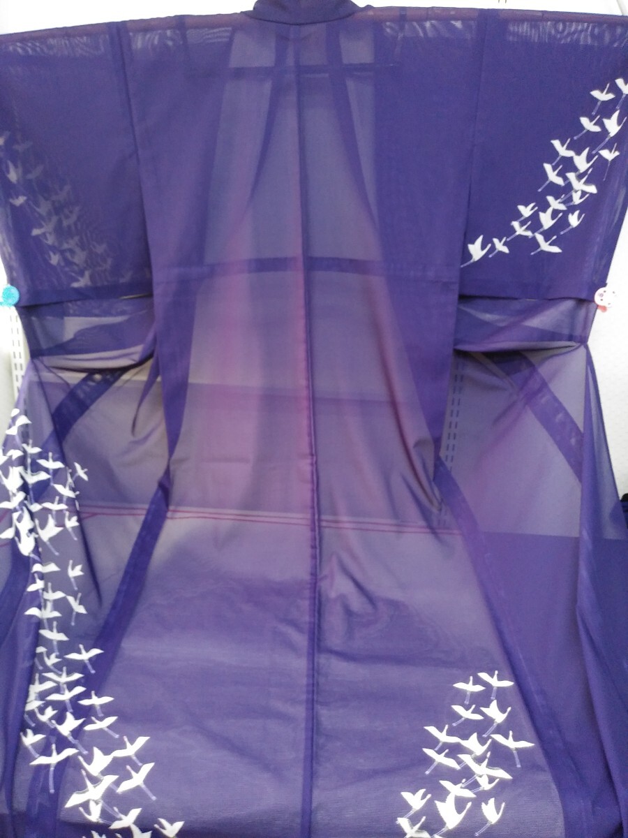 YA5300 和装 絽 着物 洗える着物 小紋 化繊 身丈→約162㎝/裄→約64㎝ リメイク素材 リサイクル品の画像1