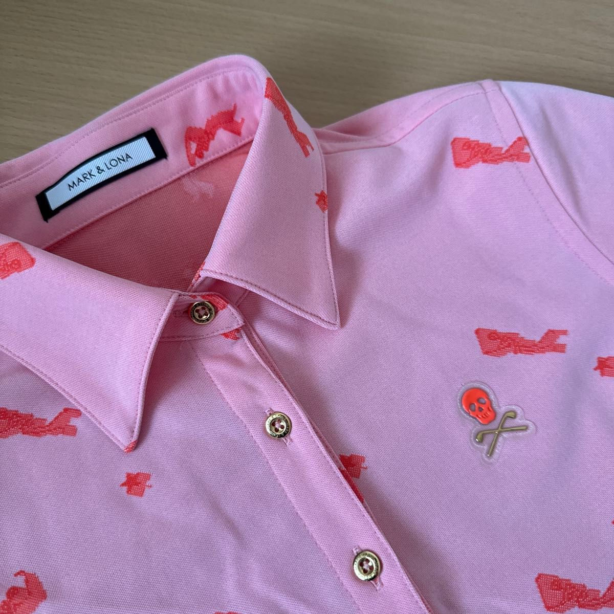 即購入OK 美品 マークアンドロナ mark&lona ポロシャツ 半袖 38 M レディース サーモン ピンク パーリーゲイツ