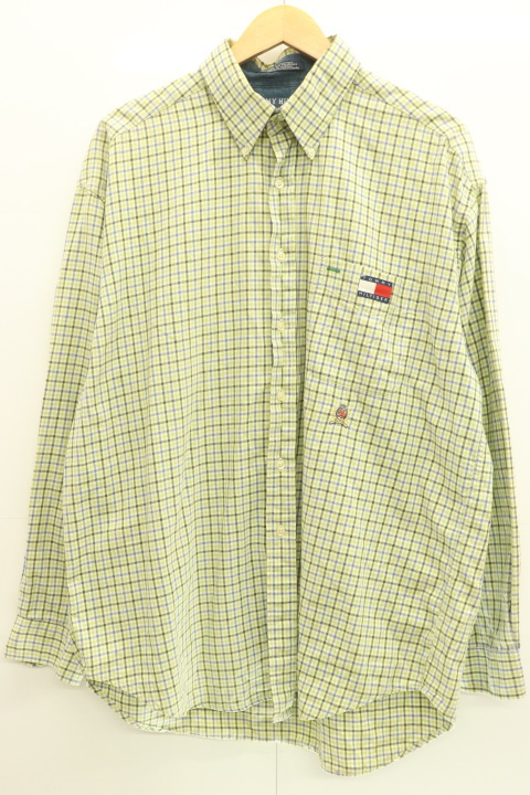 【中古】 TOMMY HILFIGER メンズ長袖シャツ XL 長袖シャツ TOMMY HILFIGER XL 緑 グリーン チェック_画像1