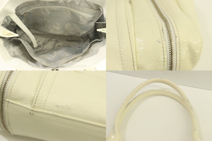 【中古】 Longchamp レディースハンドバッグ - エナメル ハンドバッグ Longchamp - 白 ホワイト ロゴ_画像4