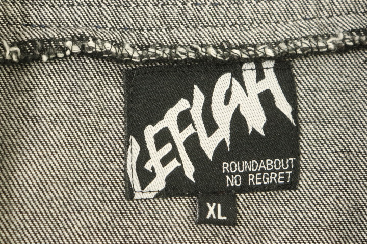 【中古】 LEFLAH メンズ半袖シャツ XL デニム ベースボールシャツ LEFLAH XL 黒 ブラック インディゴブルー 藍 刺繍_画像3