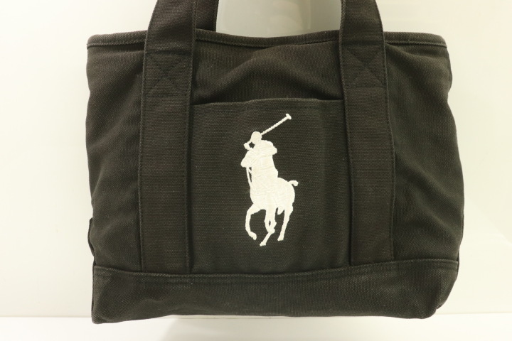 【中古】 POLO RALPH LAUREN レディーストートバッグ - キャンバス トートバッグ POLO RALPH LAUREN - 黒 ブラック ロゴ_画像1