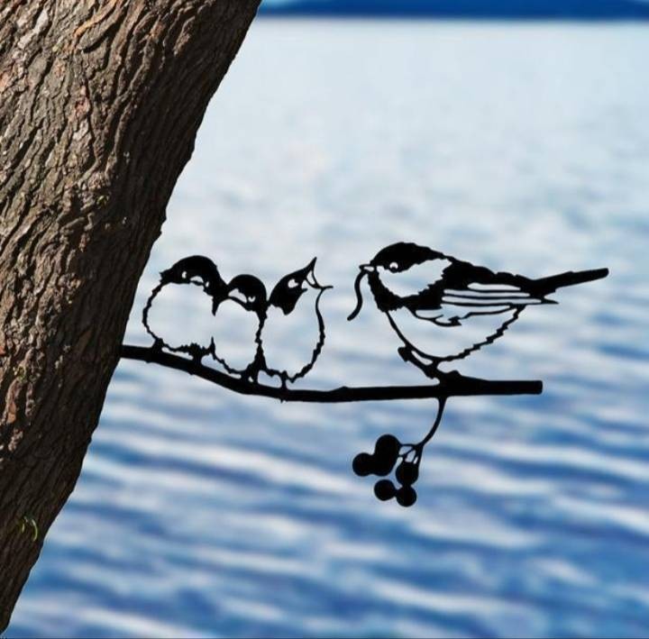 ガーデニング 小鳥の親子 アイアンプレート 雑貨 ガーデンオブジェ シマエナガ風_画像2