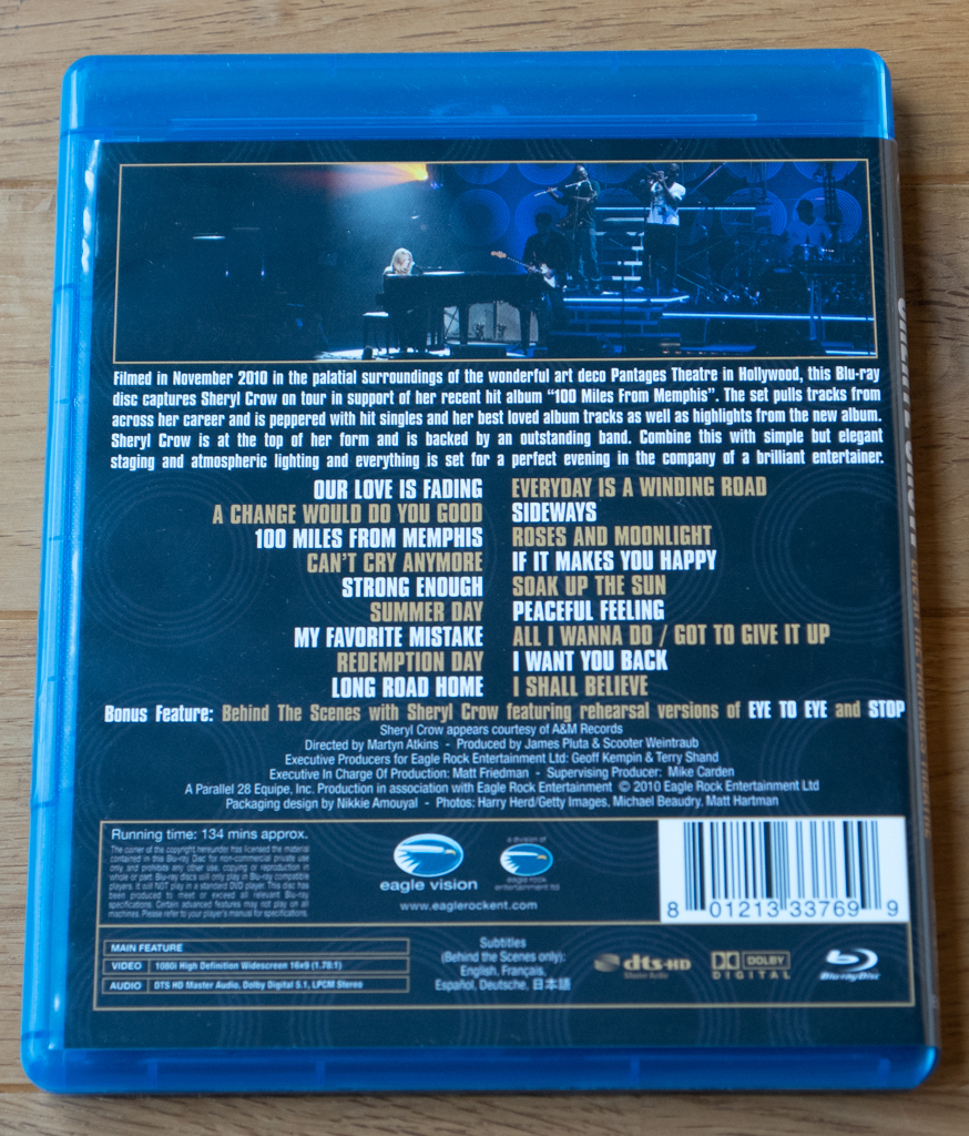 輸入盤 Blu-ray SHERYL CROW MILES FROM MEMPHIS LIVE AT PANTAGES THEATRE_画像2