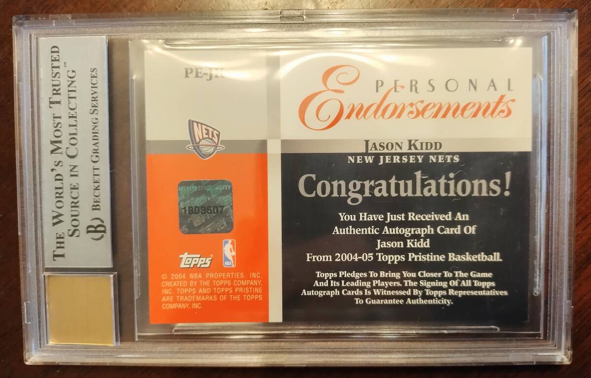 ★1円スタート★Topps Pristine JASON KIDD #JK ジェイソンキッド 2004-05 Autograph card 直筆サインカード NEW JERSEY NETSの画像3