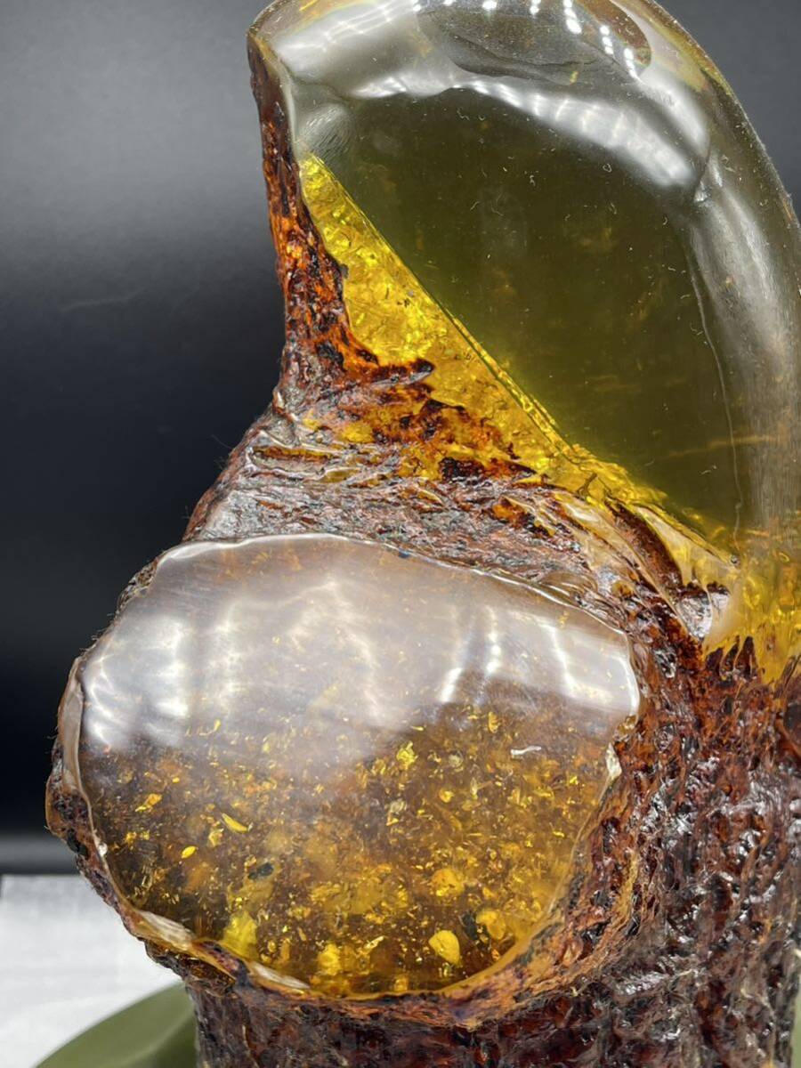 [ huge amber ]* ornament * natural stone pedestal attaching *4kg*