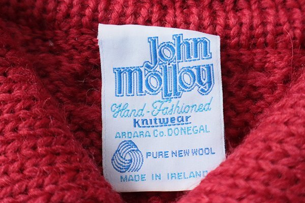 イギリス製 JOHN MOLLOY ◆ ケーブル編み ニット カーディガン 襟付き レッド 赤 ジョンモロイ ◆HA15_画像6
