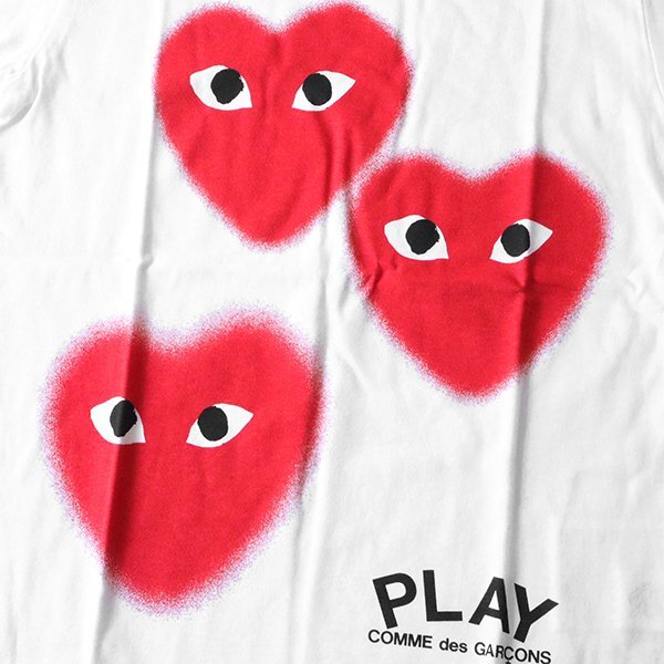 未使用★ PLAY COMME des GARCONS ◆HOLIDAY限定 3ハートプリント 半袖 Tシャツ Mサイズ 白 カットソー プレイ コムデギャルソン◆104/HA12の画像2