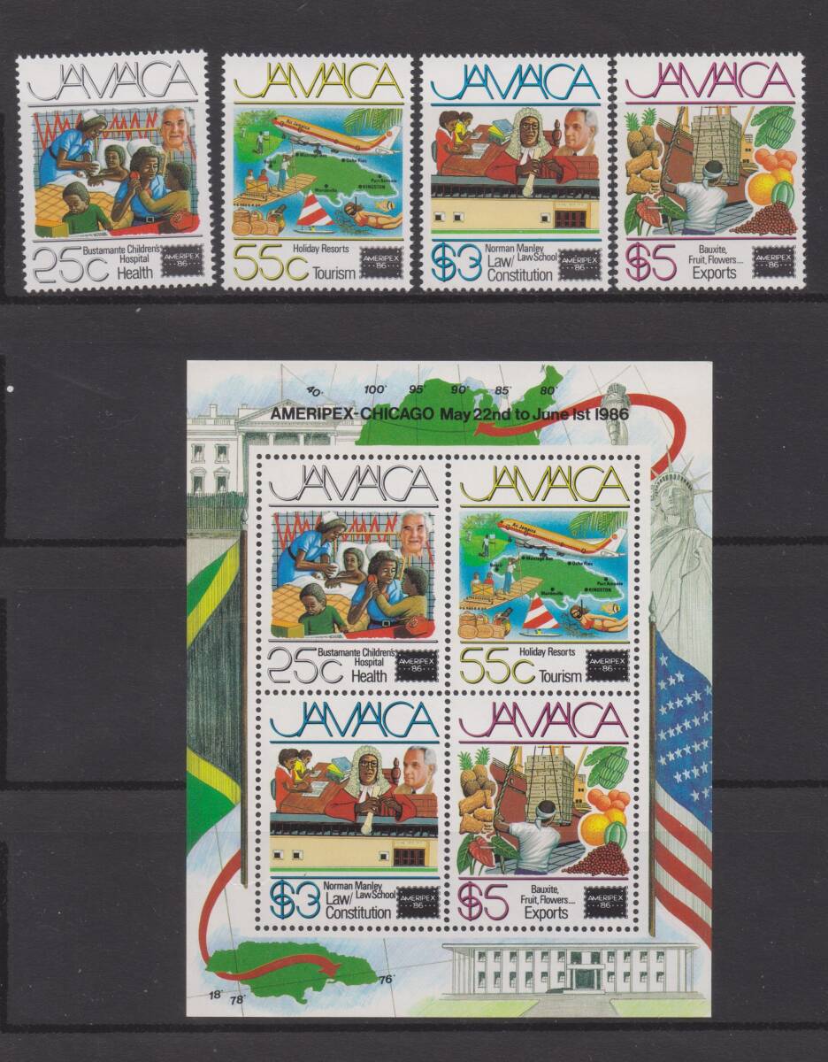 ジャマイカ １９８６年 アメリペック８６記念４種（未）とSS１種完の画像1