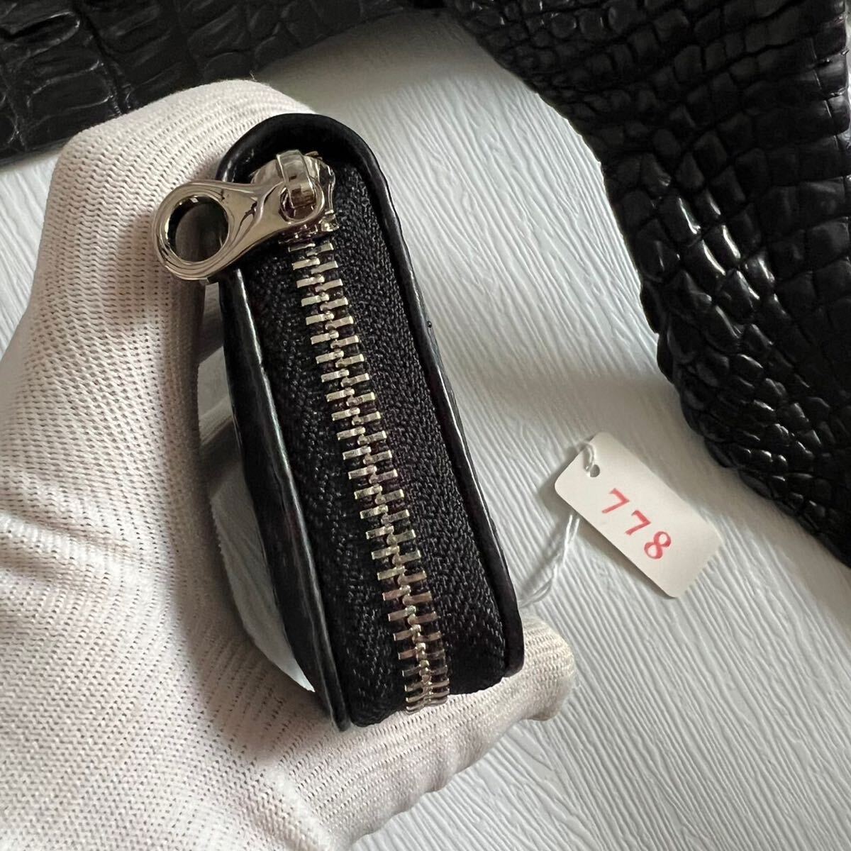 [ the truth thing photographing ] black crocodile men's round fastener wani. original leather hand dyeing handmade long wallet .. compact Mini purse coin case 