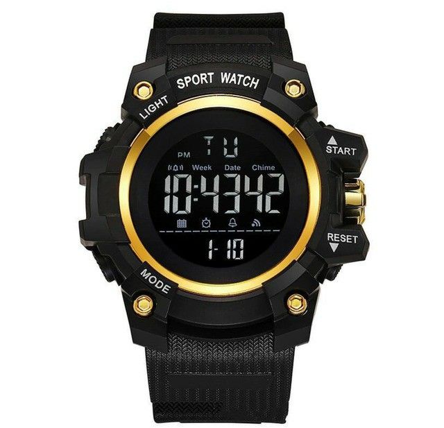 T0486 新品 腕時計デジタルウォッチ 多機能 LED 黒/金 男女兼用