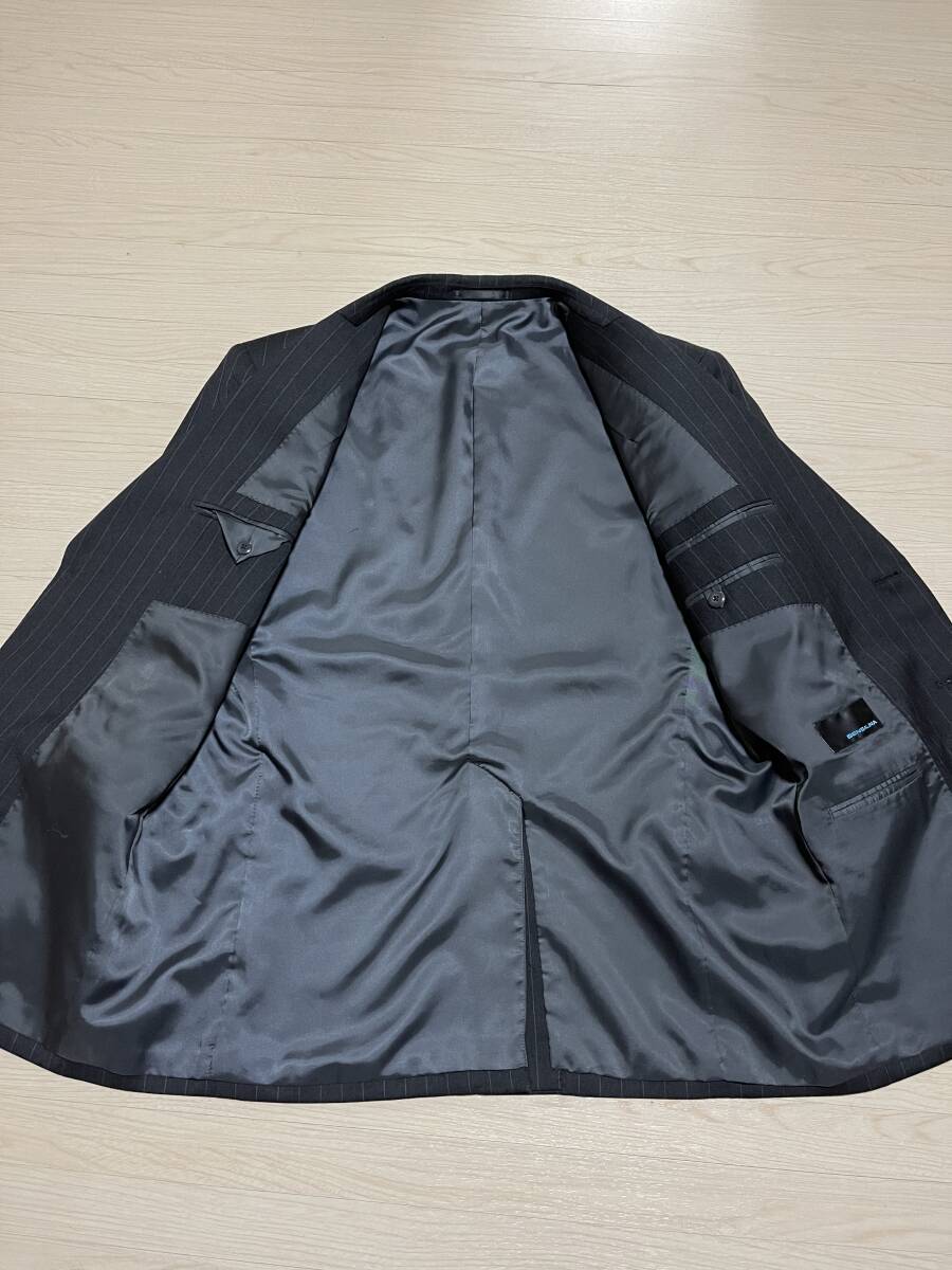 美品 BENSALINA ベンサリナ スーツ セットアップ 上下セット ストライプ 黒 ブラック テーラードジャケット L〜XL ウール100% 大きいサイズ_裏地も綺麗です