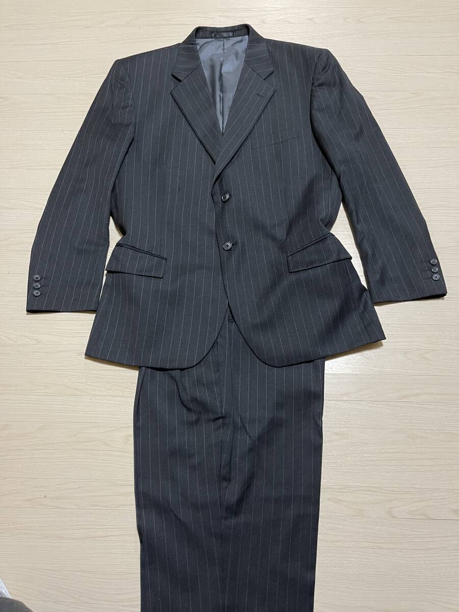 美品 BENSALINA ベンサリナ スーツ セットアップ 上下セット ストライプ 黒 ブラック テーラードジャケット L〜XL ウール100% 大きいサイズ_画像2
