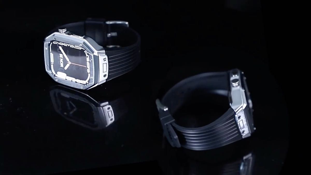 Apple Watch アップルウォッチ　ベルト　バンド　ケース　カバー　黒銀　44mm 45mm