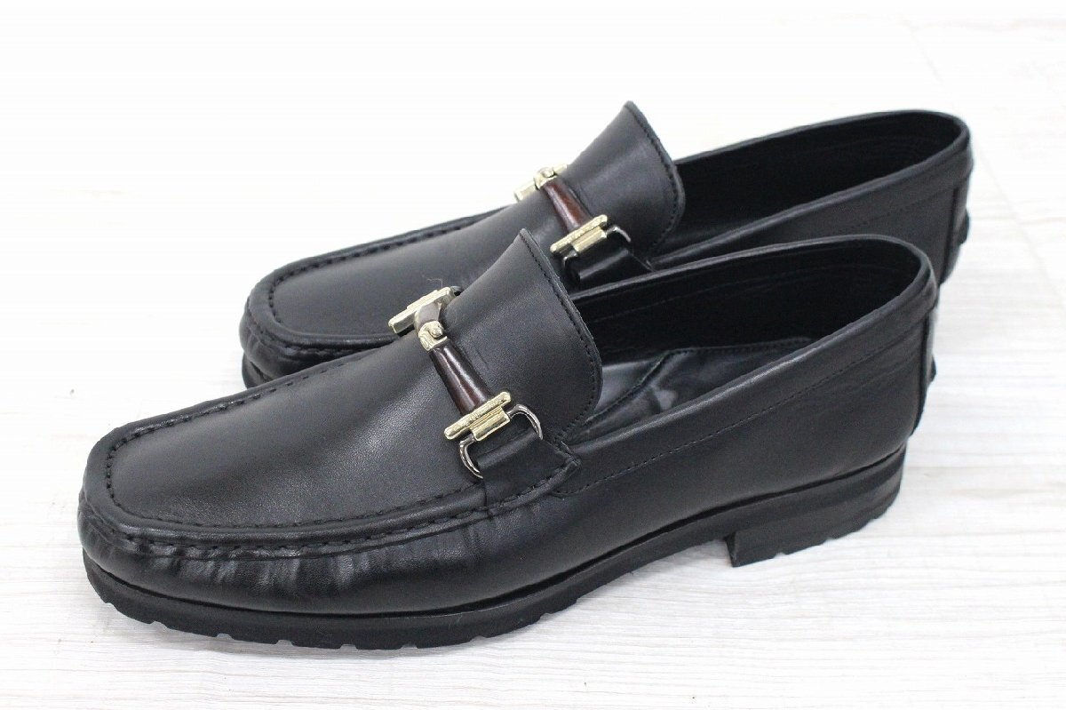 【行董】CA158ABY98 Ermenegildo Zegna エルメネジルドゼニア ローファー スリッポン 靴 ブラック 黒 サイズ6.5 EEE レザー 革 メンズの画像1