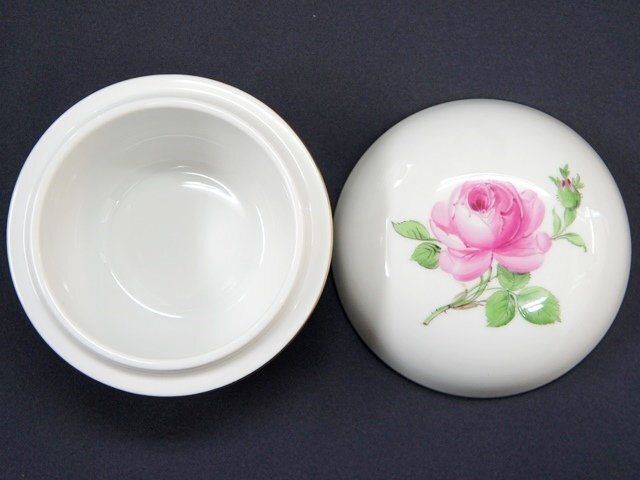 希少品・美品【Meissen マイセン】ピンクローズ シュガーポット 小物入れ つまみ無 ピンクの薔薇 砂糖入れの画像3