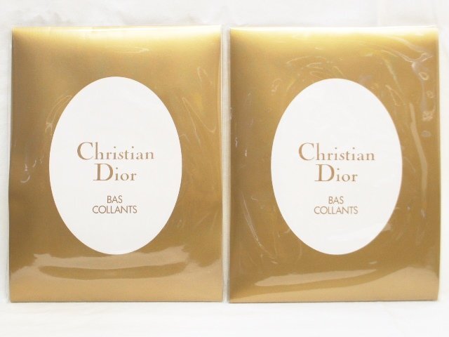 未開封・未使用【Christian Dior ディオール】ストッキング2足セット ワンポイント柄 BAS-COLLANTS ノアール&ブロン Mサイズ カネボウの画像2