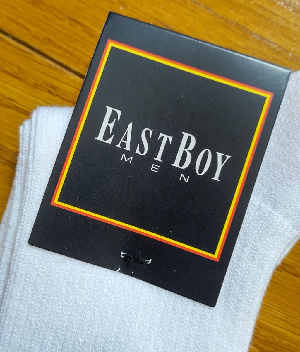 【EAST BOY ―MEN―】イーストボーイ・スクールソックス・ハイソックス・ロゴ刺繍・リブ編み・白ソックス・難あり_画像2